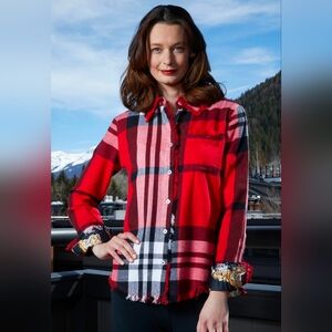 Dizzy-Lizzie Cape Cope Flannel Plaid Fringe Bottom Tunic,NWOT, Small